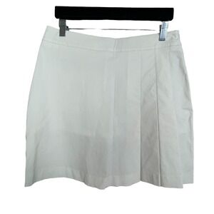 Aquascutum White Pleated Skirt Women's Size 8 Mesh Lined Side Zip Classic Prep